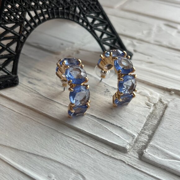 Vintage earrings, Blue Crystal & Beige Rhinestone pierced earring sets, 2 sets - Picture 6 of 15